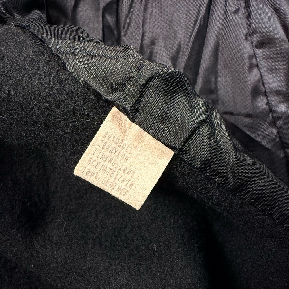 Vintage Jofeld Black Wool Blend Long Coat Leather Shoulder Detail USA Size S - Picture 7 of 12